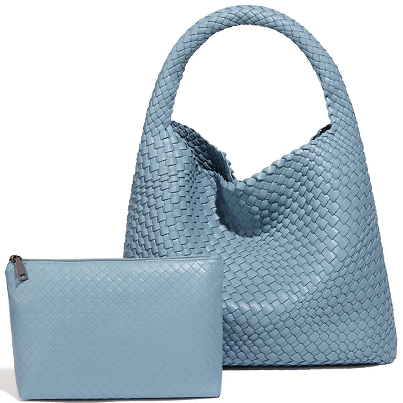 Bolso de mano tejido para mujer, bolso grande tejido, bandolera de cuero suave, bolso de trabajo, comprador, bolso de viaje de playa de verano con monedero