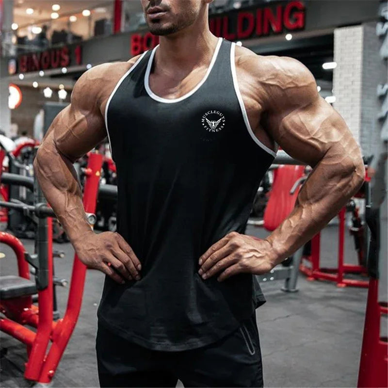 Camiseta deportiva para culturismo y gimnasio, chaleco muscular para entrenamiento, camiseta sin mangas transpirable de algodón para Fitness, camisetas sin mangas de entrenamiento para hombre