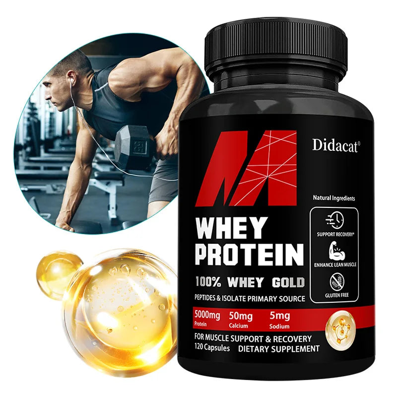 Capsuels de proteínas de suero, con proteínas de 5000 mg, apoya la recuperación, suplemento para la salud muscular equilibrada, la inmunidad, NO GMO