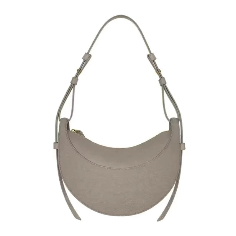 Bolso de hombro de mujer de cuero genuino de moda francesa, bolso de media luna, bolso de hombro tipo bandolera con cierre de cremallera de diseño de nicho