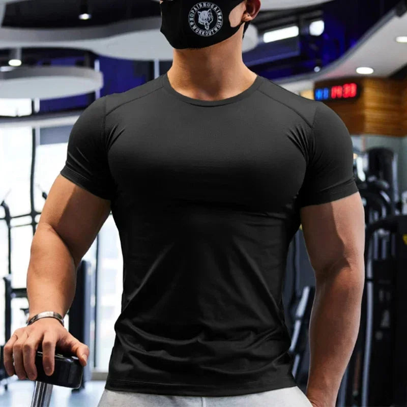Camiseta de gimnasio para hombre de talla grande, camisetas deportivas de ajuste seco para hombre, sudadera, Tops de Color liso, ropa deportiva para entrenamiento muscular, ropa de Yoga
