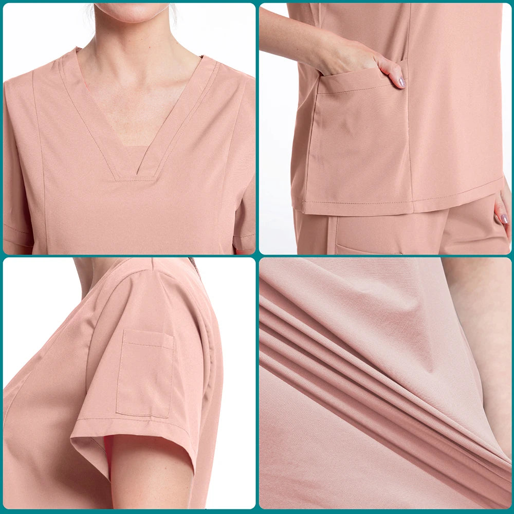 Nueva ropa de trabajo médico, blusa quirúrgica de Hospital, uniformes para enfermería, salón de belleza, camisa de manga corta para mujer, precio al por mayor