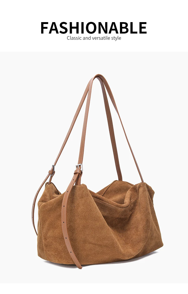 Bandoleras de piel auténtica de vaca de ante para mujer, bandolera de piel de vaca suave, diseño femenino, bolso de viaje perezoso de lujo