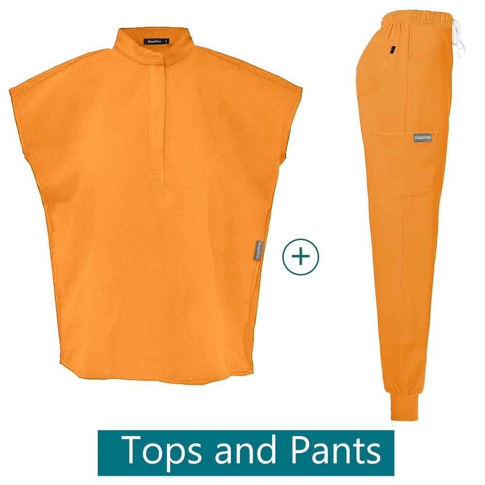 Conjuntos de uniformes médicos para enfermería, ropa de trabajo para Hospital, batas quirúrgicas de Color sólido, Top exfoliante transpirable, pantalones para correr, traje