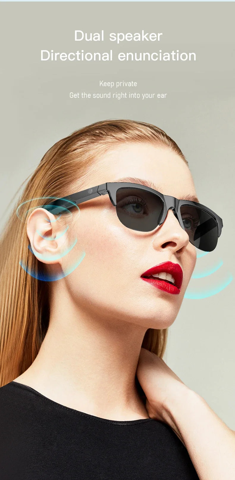 Nuevas gafas de sol inteligentes Bluetooth V5.3 llamadas, auriculares para deportes al aire libre, tecnología negra HIFI, antitouch UV para hombres y mujeres