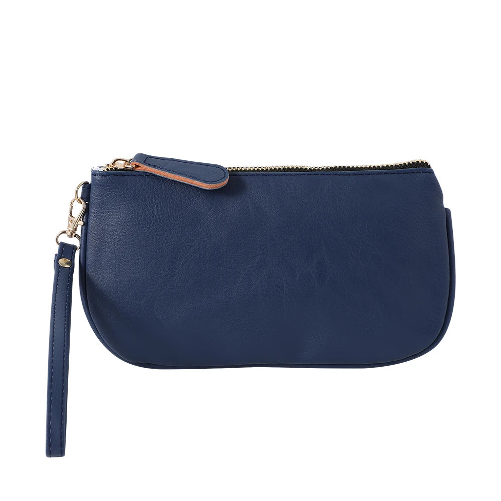 Bolso de mano de cuero vegano para mujer, bolso clásico pequeño minimalista multicolor, cartera de pulsera sólida, bolso de viaje, estuche para cosméticos