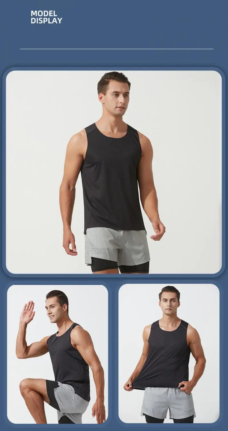 Playera deportiva de secado rápido para hombre, sin mangas de malla elástica