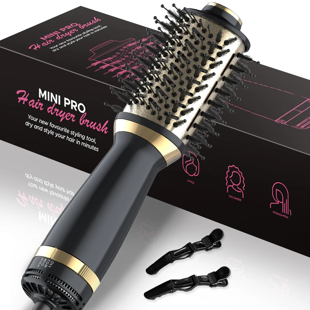 Cepillo secador de pelo en uno, cepillo secador de pelo 4 en 1 con cubo ovalado, mini cepillo de aire caliente para todo tipo de cabello, regalo adecuado