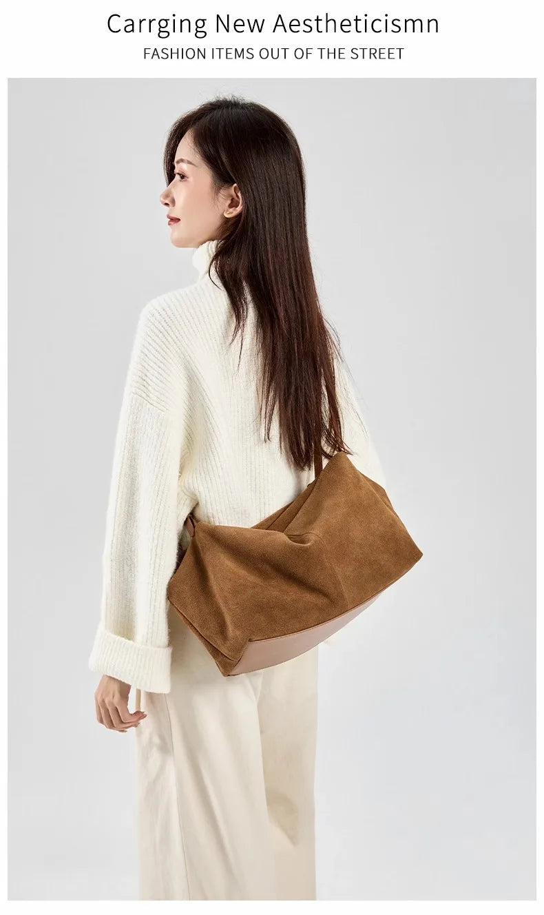 Bandoleras de piel auténtica de vaca de ante para mujer, bandolera de piel de vaca suave, diseño femenino, bolso de viaje perezoso de lujo