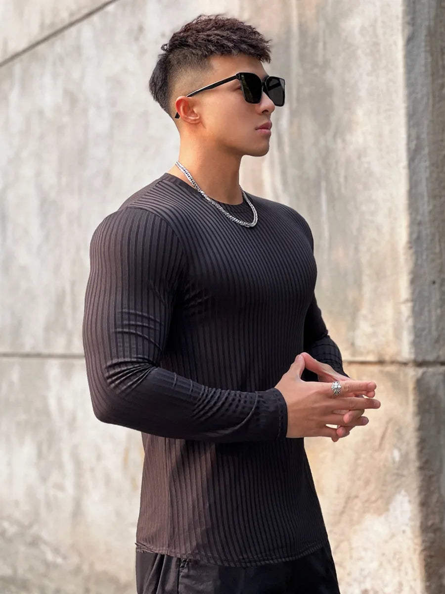 Camiseta deportiva para gimnasio para hombre, camisa ajustada informal de manga larga, camisetas de culturismo para hombre, Tops para correr, deportes, ropa de entrenamiento de secado rápido