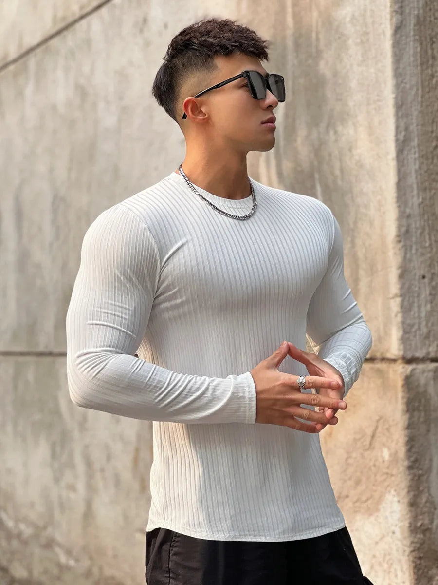 Camiseta deportiva para gimnasio para hombre, camisa ajustada informal de manga larga, camisetas de culturismo para hombre, Tops para correr, deportes, ropa de entrenamiento de secado rápido