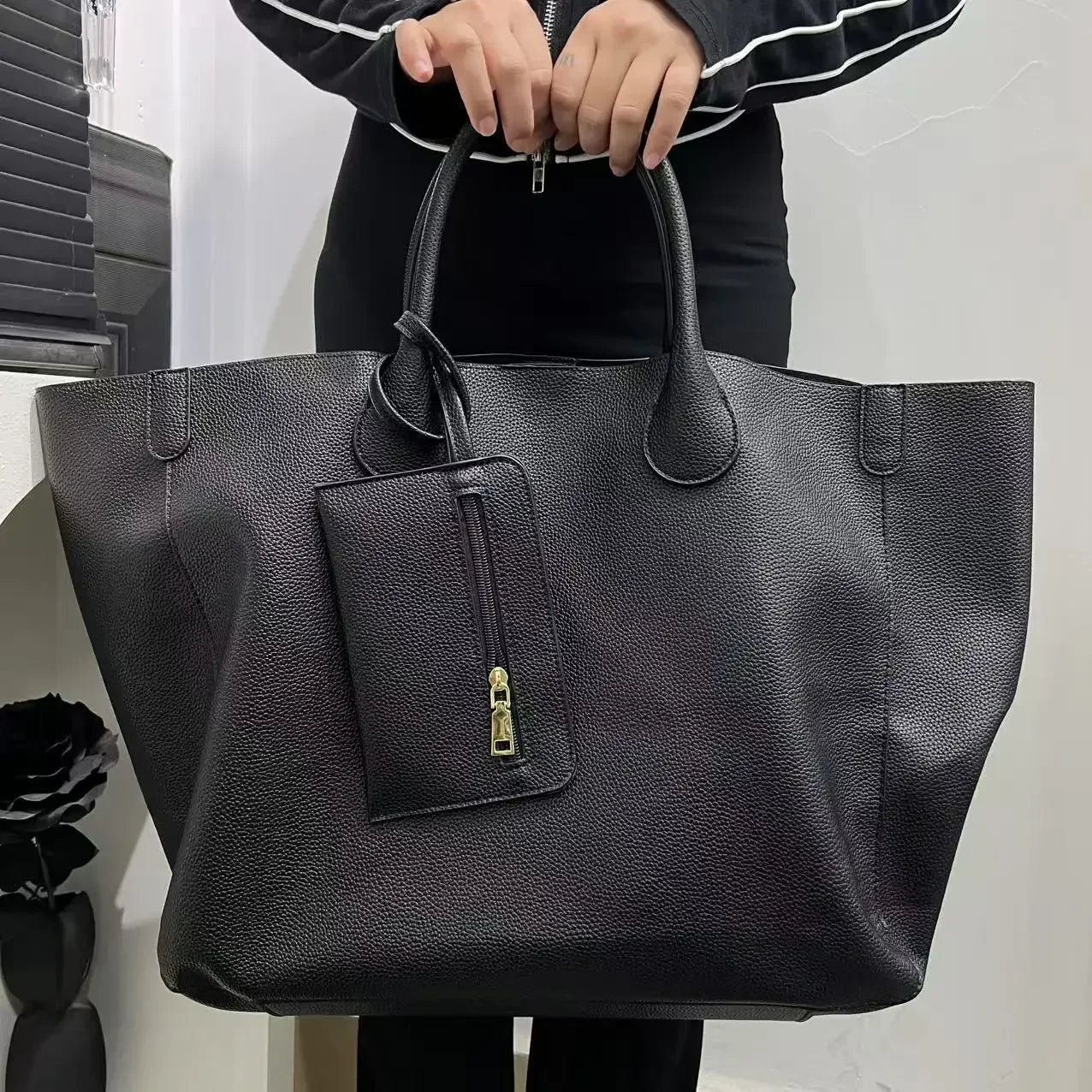 Bolso de mano de gran tamaño de cuero vegano a la moda para mujer con gran capacidad, bolso de compras simple y versátil