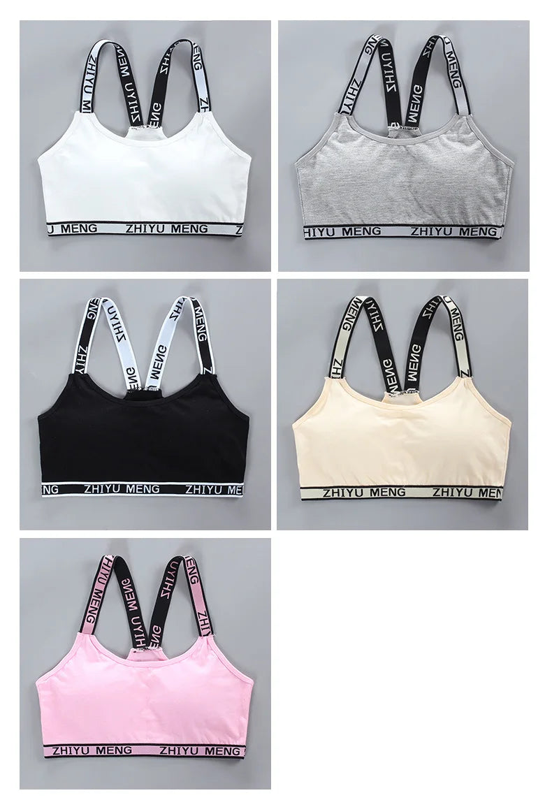 3 uds sujetador adolescente chaleco de algodón para chicas adolescentes lencería deportiva Adolescente ropa interior para niños letra Racerback sujetadores de entrenamiento para estudiantes