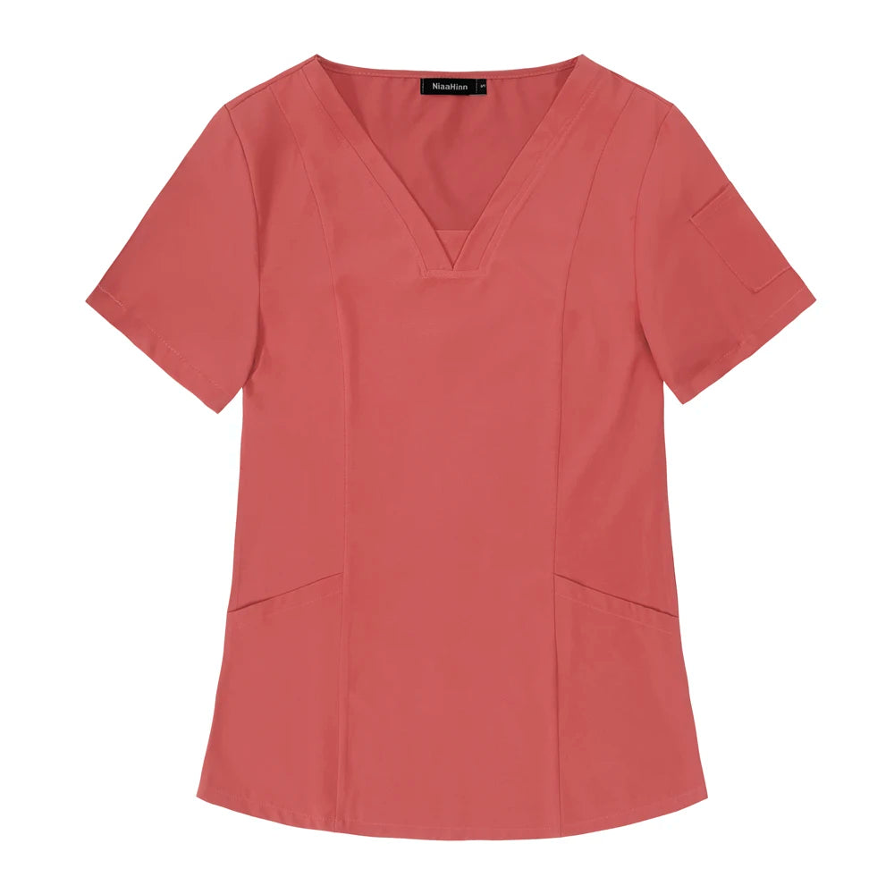 Nueva ropa de trabajo médico, blusa quirúrgica de Hospital, uniformes para enfermería, salón de belleza, camisa de manga corta para mujer, precio al por mayor