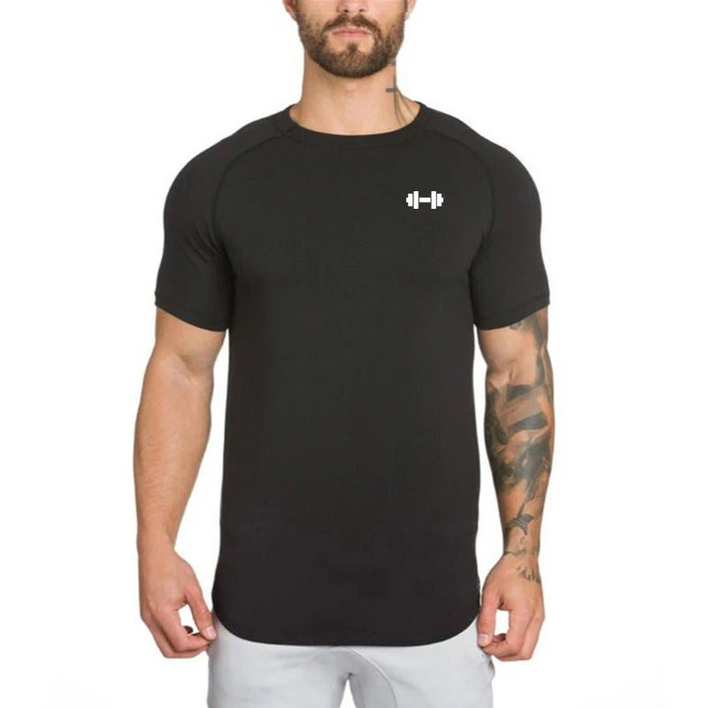 Ropa deportiva para gimnasio, culturismo, entrenamiento muscular, pantalón corto informal para hombre, ropa de algodón de manga, camisetas ajustadas transpirables para Fitness de verano