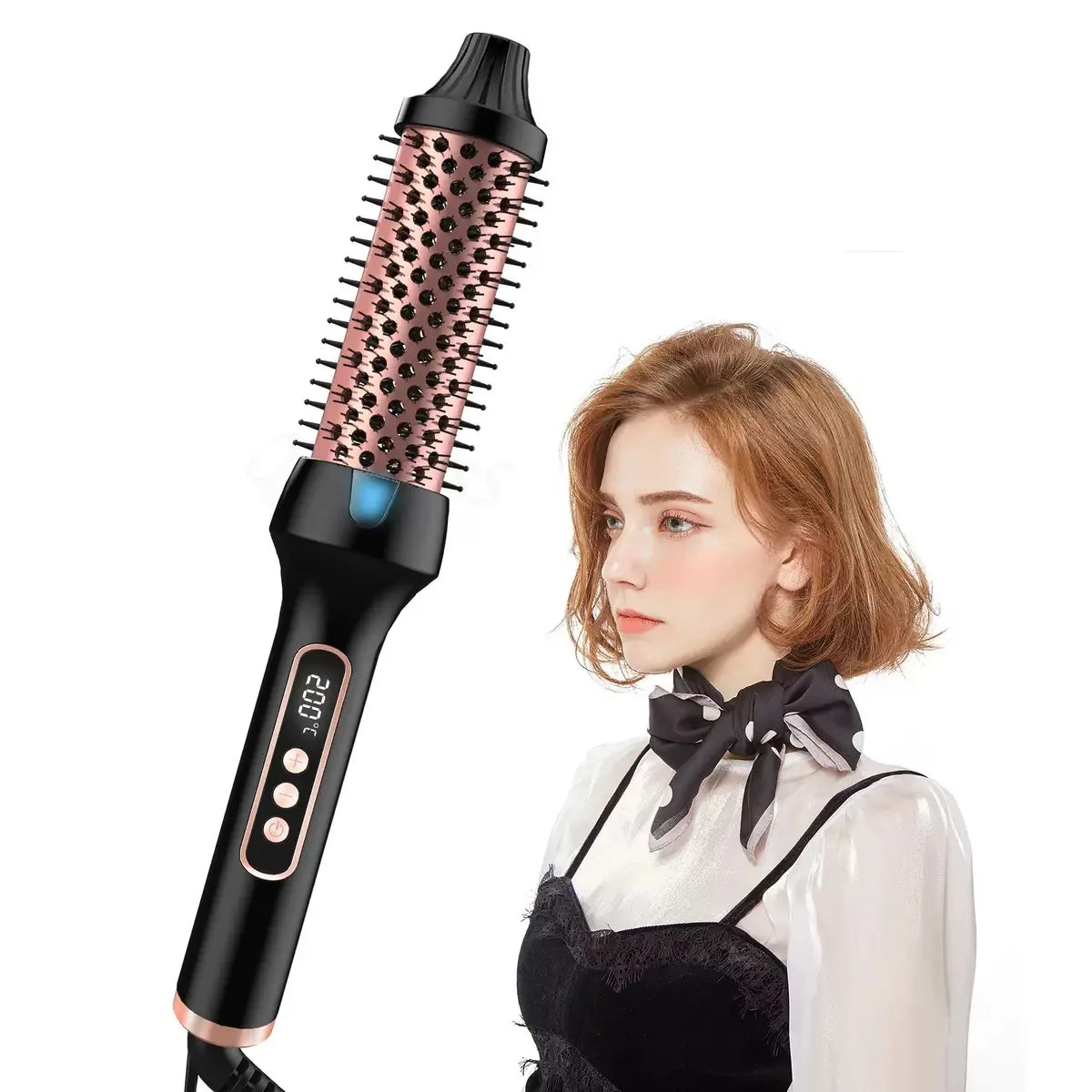 Cepillo térmico 3 en 1, cepillo redondo ónico calentado, rizador/plancha de pelo iónico con rizador de pelo antiescaldaduras, herramientas de peinado