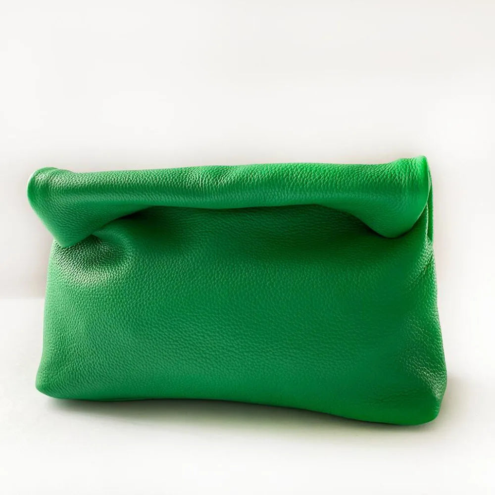 Bolso de mano de piel de vaca 100% auténtica para mujer, bolso de diseñador plegable, bolso con asa magnética Simple