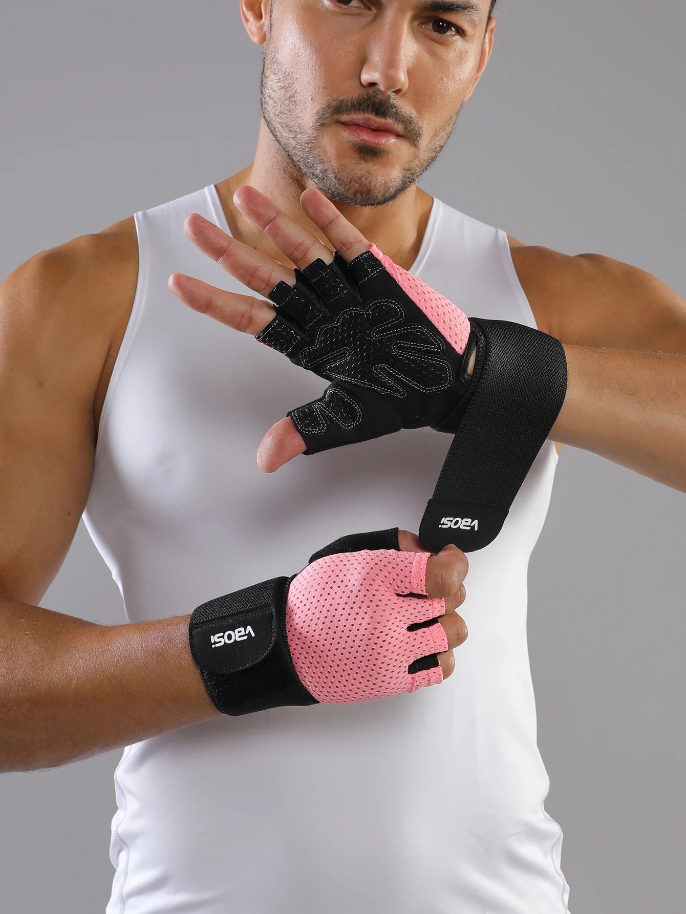 VBOSi Guantes deportivos transpirables de medio dedo correas de muñeca ajustables antideslizantes absorción de golpes para gimnasio ciclismo