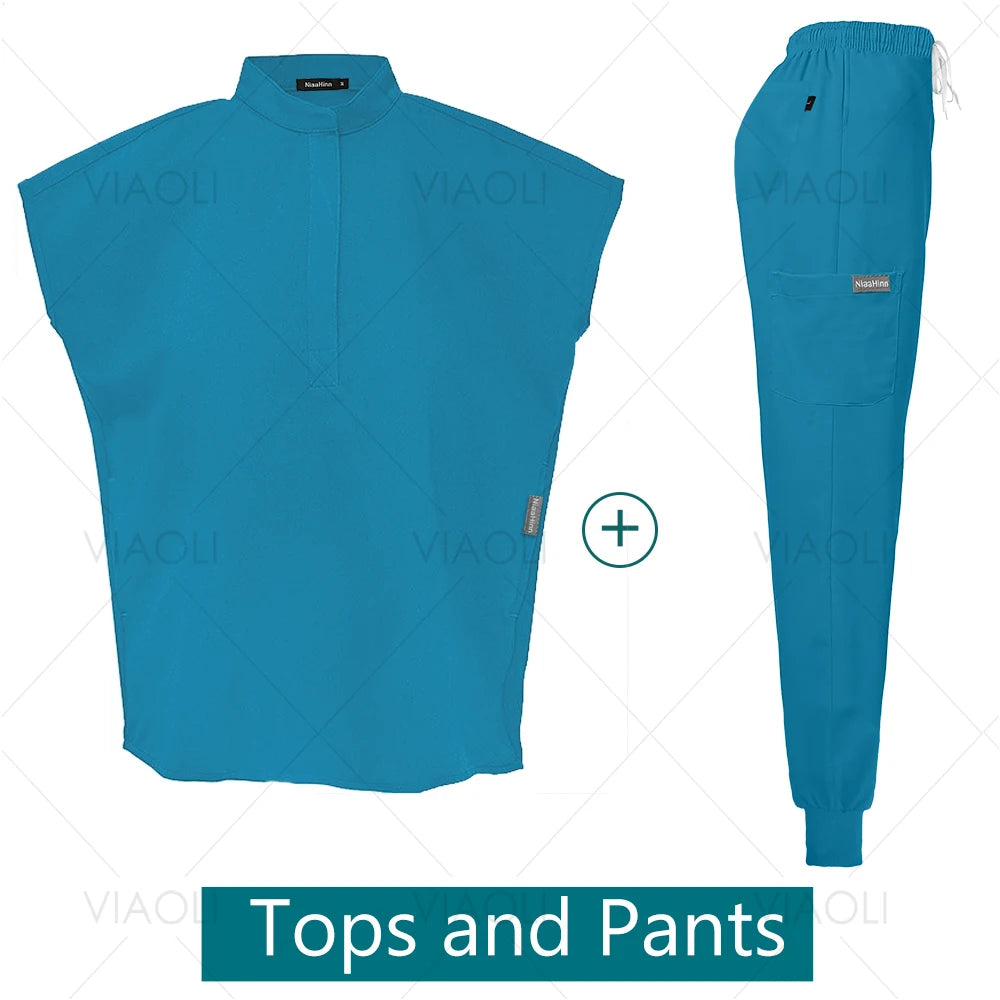 Conjuntos de uniformes médicos para enfermería, ropa de trabajo para Hospital, batas quirúrgicas de Color sólido, Top exfoliante transpirable, pantalones para correr, traje