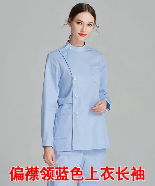 Uniformes de enfermera de manga larga azul, bata de laboratorio, uniforme de médico para mujer, prendas de vestir, ropa médica, ropa de trabajo de salón de belleza