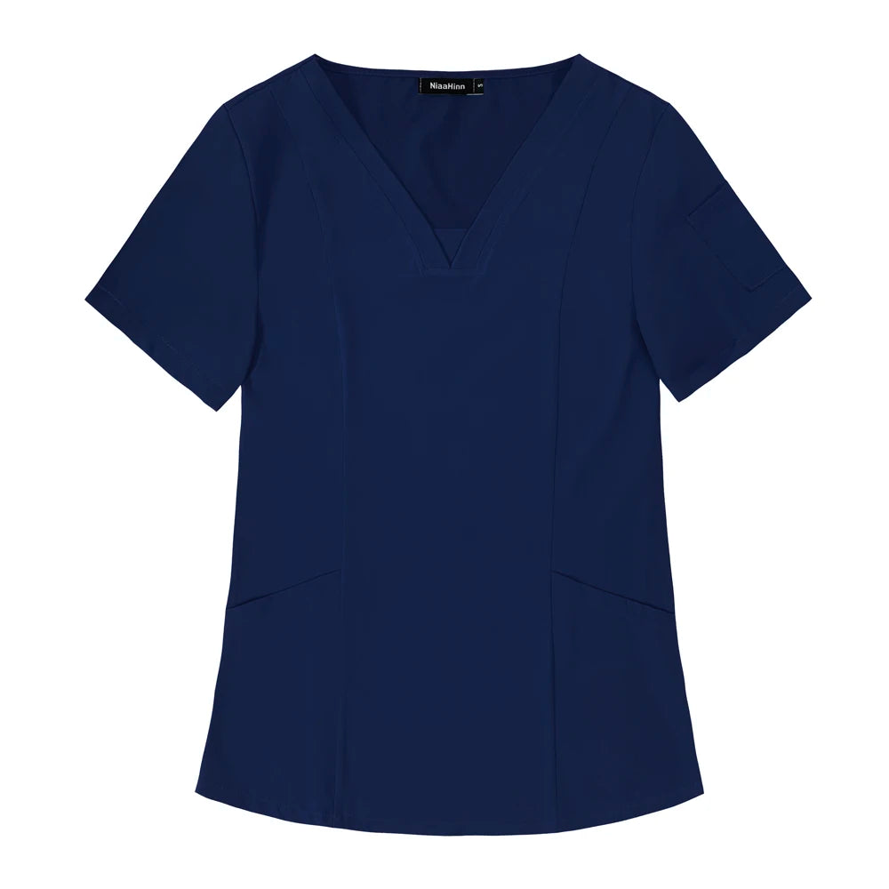 Nueva ropa de trabajo médico, blusa quirúrgica de Hospital, uniformes para enfermería, salón de belleza, camisa de manga corta para mujer, precio al por mayor