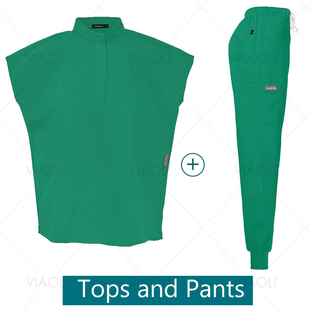 Conjuntos de uniformes médicos para enfermería, ropa de trabajo para Hospital, batas quirúrgicas de Color sólido, Top exfoliante transpirable, pantalones para correr, traje