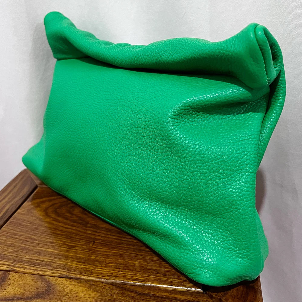 Bolso de mano de piel de vaca 100% auténtica para mujer, bolso de diseñador plegable, bolso con asa magnética Simple