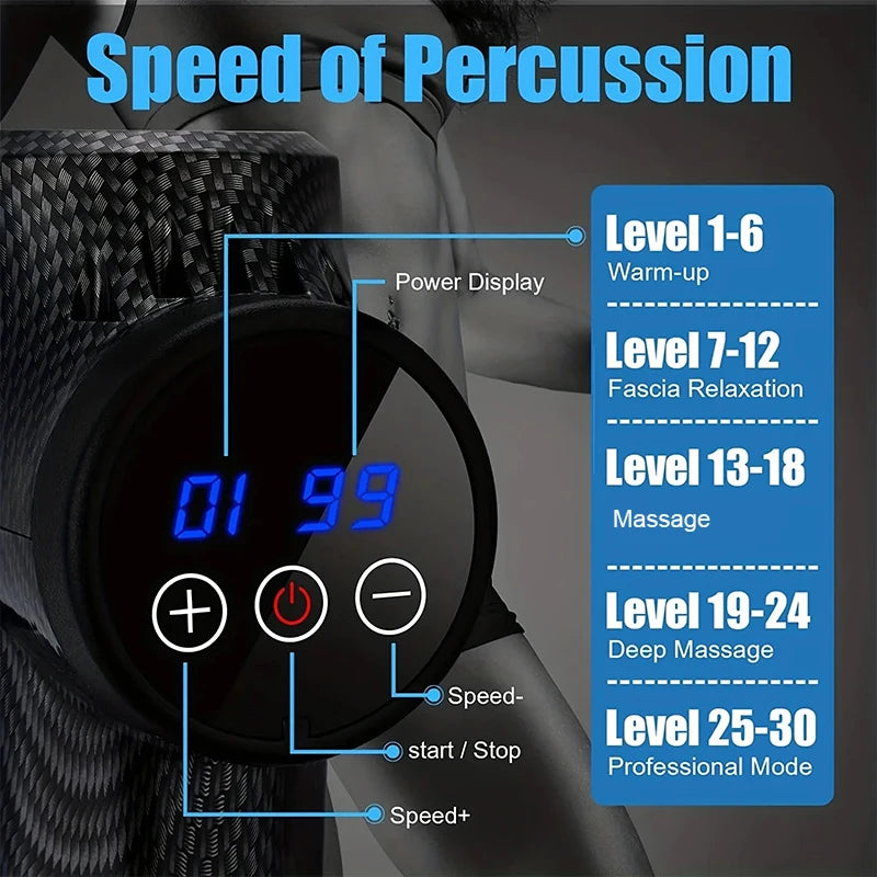 Pistola de masaje de percusión eléctrica, masajeador corporal de tejido profundo para cuello, espalda y hombros, herramienta de relajación muscular para Fitness
