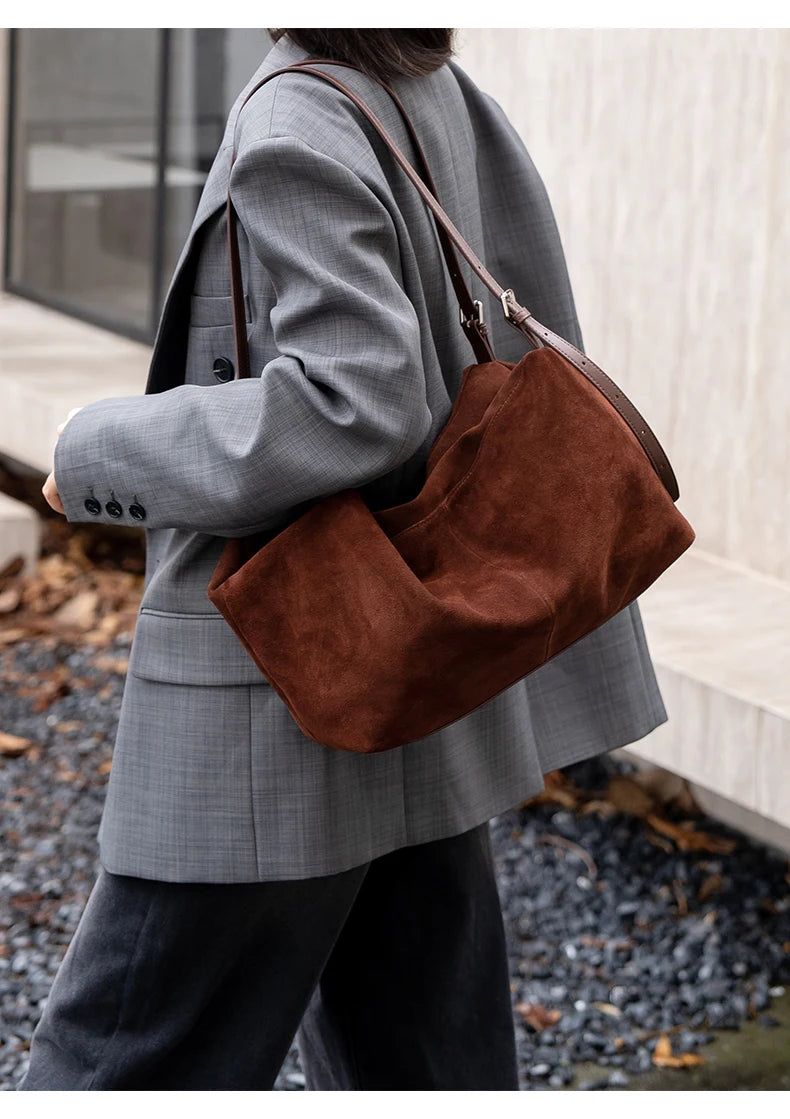 Bandoleras de piel auténtica de vaca de ante para mujer, bandolera de piel de vaca suave, diseño femenino, bolso de viaje perezoso de lujo