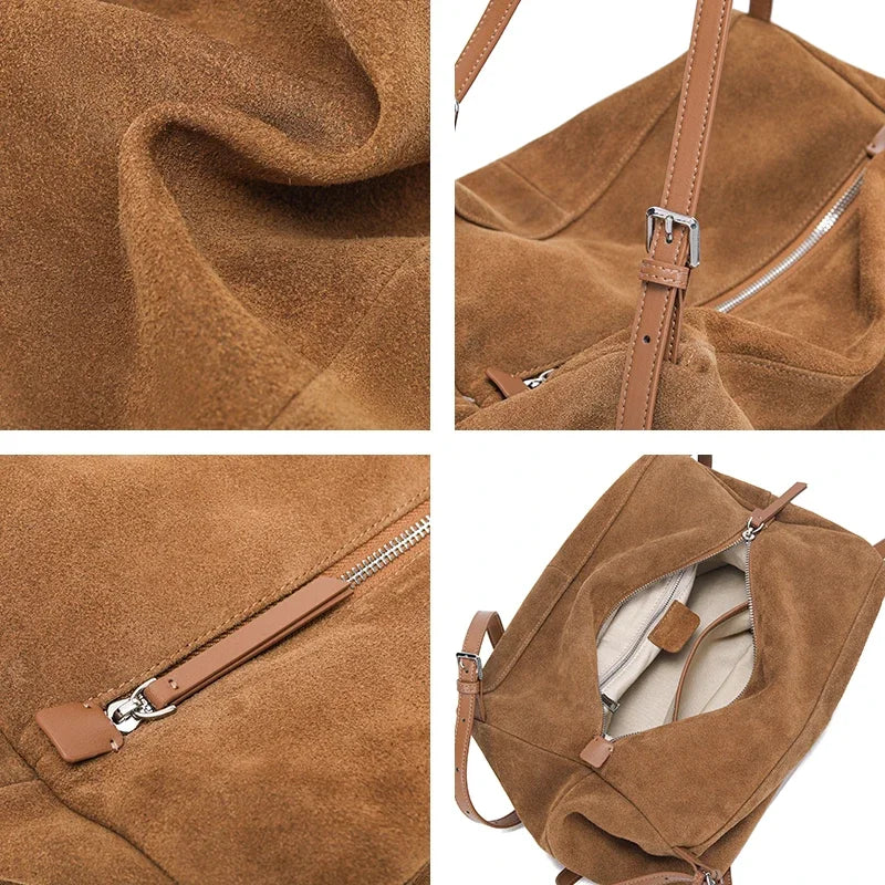 Bandoleras de piel auténtica de vaca de ante para mujer, bandolera de piel de vaca suave, diseño femenino, bolso de viaje perezoso de lujo