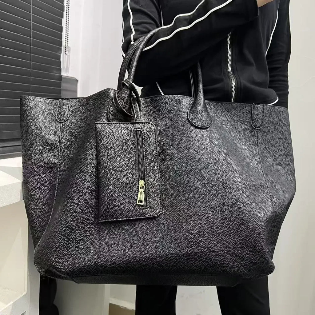 Bolso de mano de gran tamaño de cuero vegano a la moda para mujer con gran capacidad, bolso de compras simple y versátil