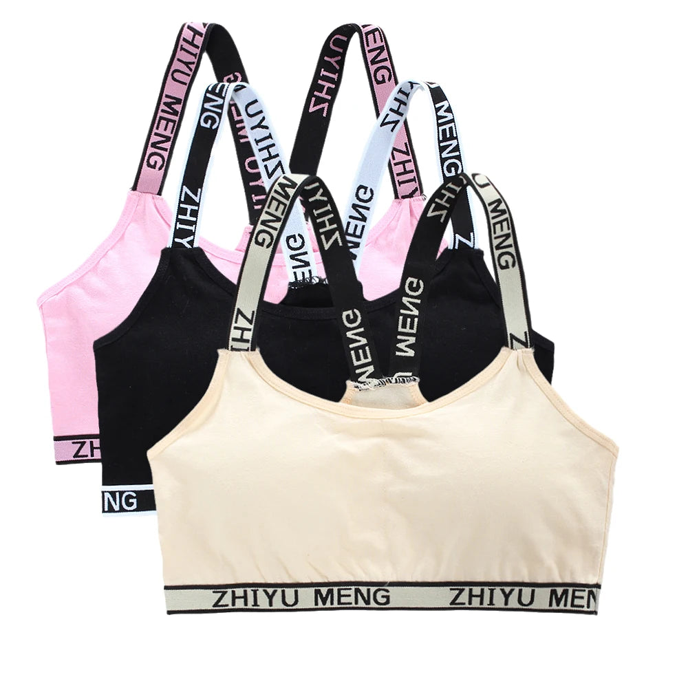 3 uds sujetador adolescente chaleco de algodón para chicas adolescentes lencería deportiva Adolescente ropa interior para niños letra Racerback sujetadores de entrenamiento para estudiantes