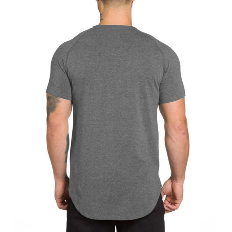 Ropa deportiva para gimnasio, culturismo, entrenamiento muscular, pantalón corto informal para hombre, ropa de algodón de manga, camisetas ajustadas transpirables para Fitness de verano