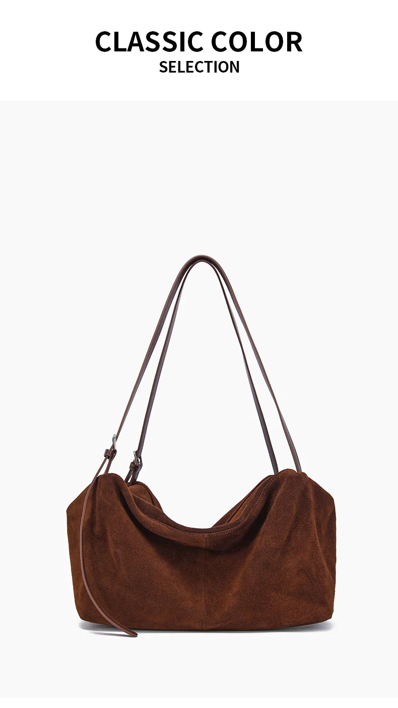 Bandoleras de piel auténtica de vaca de ante para mujer, bandolera de piel de vaca suave, diseño femenino, bolso de viaje perezoso de lujo