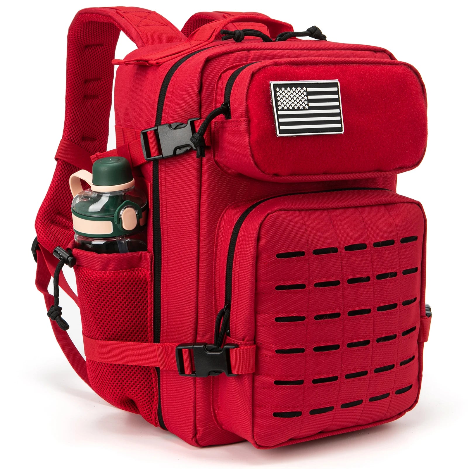 Mochilas tácticas de gimnasio de 25L para hombres, mochila Molle con corte láser de supervivencia, bolsa pequeña para insectos, mochila de caza con portavasos duales
