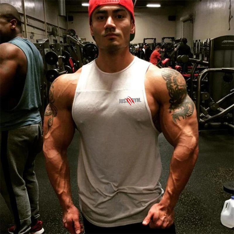 Playera  hombre, sin mangas holgadas informales de algodón GYM