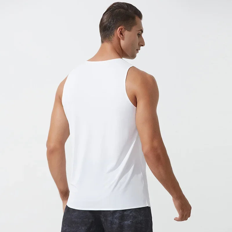 Playera deportiva de secado rápido para hombre, sin mangas de malla elástica