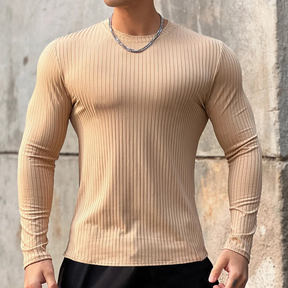 Camiseta deportiva para gimnasio para hombre, camisa ajustada informal de manga larga, camisetas de culturismo para hombre, Tops para correr, deportes, ropa de entrenamiento de secado rápido