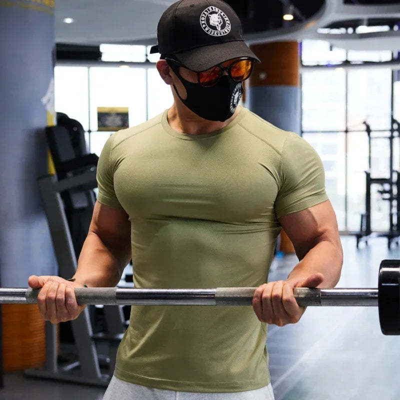 Camiseta de gimnasio para hombre de talla grande, camisetas deportivas de ajuste seco para hombre, sudadera, Tops de Color liso, ropa deportiva para entrenamiento muscular, ropa de Yoga