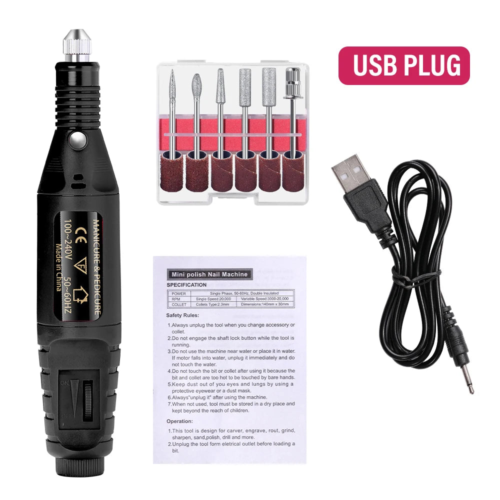 LULAA-taladro eléctrico para uñas, equipo de pulido de pedicura, molino para manicura, herramienta profesional de pulido de uñas fuerte