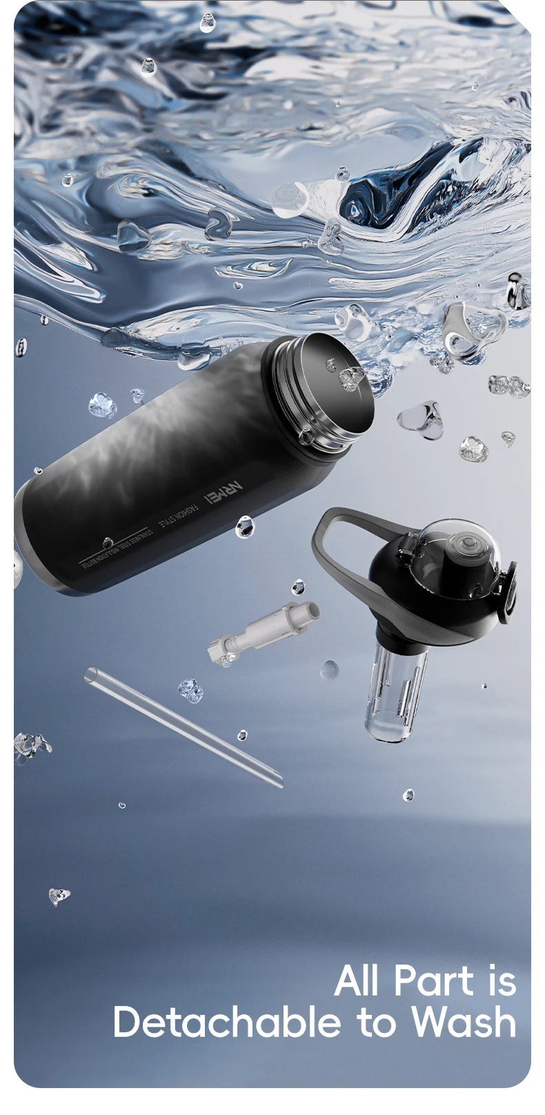 Botella de agua abierta de un botón con cuerda de elevación, botella termo de acero inoxidable de gran capacidad, frascos de vacío para deportes al aire libre