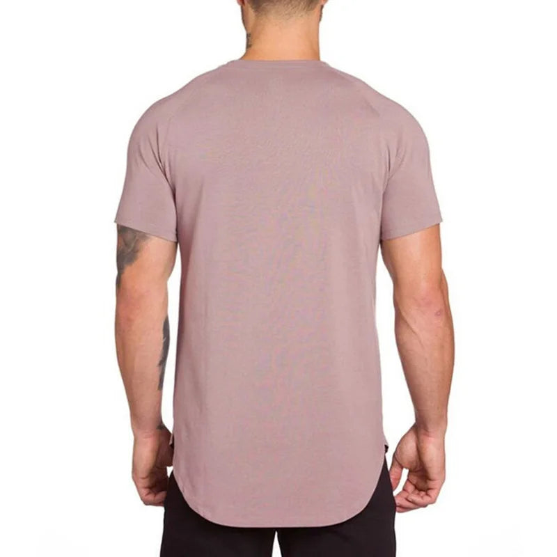 Ropa deportiva para gimnasio, culturismo, entrenamiento muscular, pantalón corto informal para hombre, ropa de algodón de manga, camisetas ajustadas transpirables para Fitness de verano