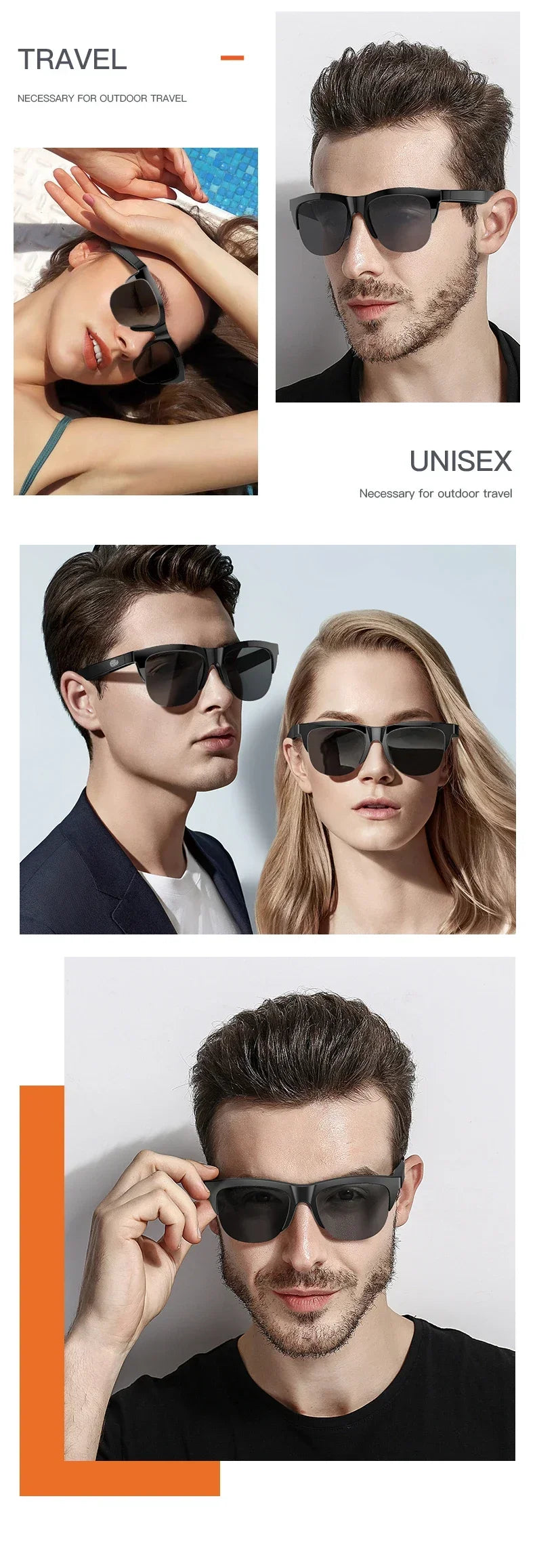 Nuevas gafas de sol inteligentes Bluetooth V5.3 llamadas, auriculares para deportes al aire libre, tecnología negra HIFI, antitouch UV para hombres y mujeres