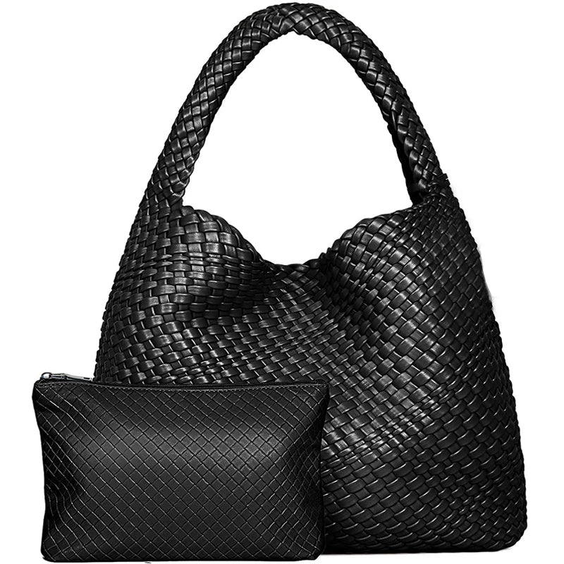 Bolso de mano tejido para mujer, bolso grande tejido, bandolera de cuero suave, bolso de trabajo, comprador, bolso de viaje de playa de verano con monedero