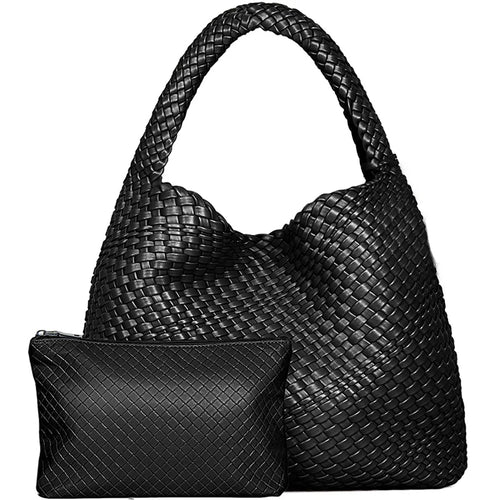 Bolso de mano tejido para mujer, bolso grande tejido, bandolera de cuero suave, bolso de trabajo, comprador, bolso de viaje de playa de verano con monedero