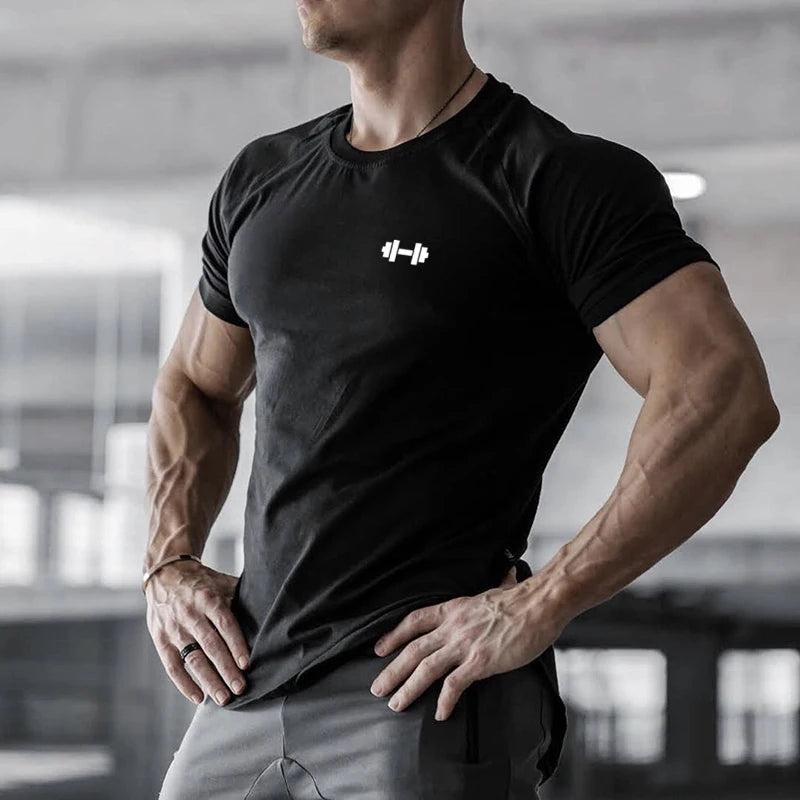 Ropa deportiva para gimnasio, culturismo, entrenamiento muscular, pantalón corto informal para hombre, ropa de algodón de manga, camisetas ajustadas transpirables para Fitness de verano