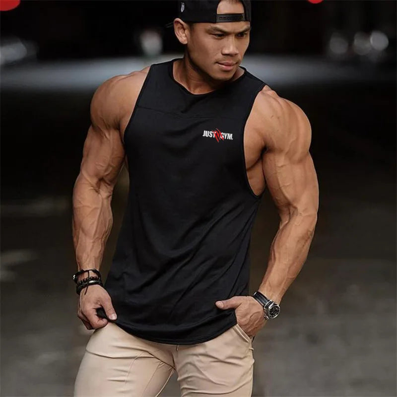 Playera  hombre, sin mangas holgadas informales de algodón GYM
