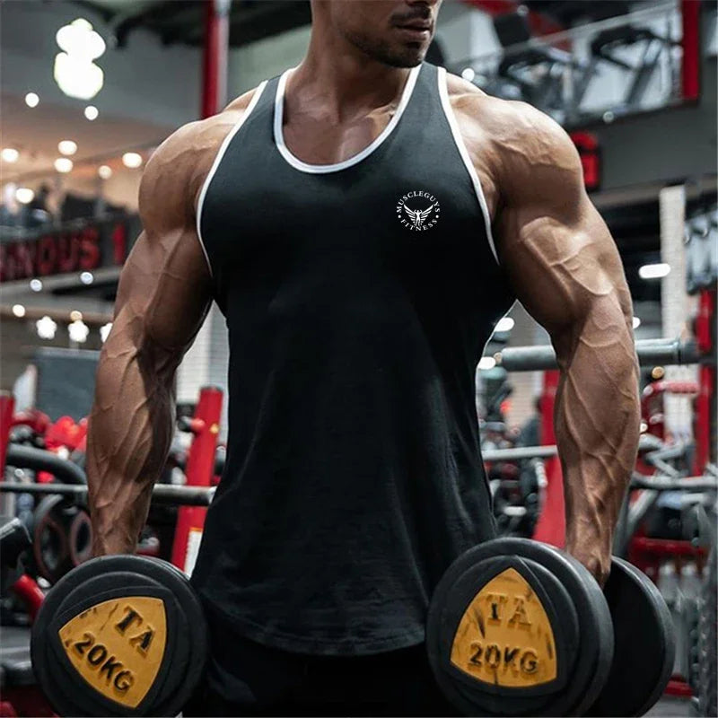 Camiseta deportiva para culturismo y gimnasio, chaleco muscular para entrenamiento, camiseta sin mangas transpirable de algodón para Fitness, camisetas sin mangas de entrenamiento para hombre