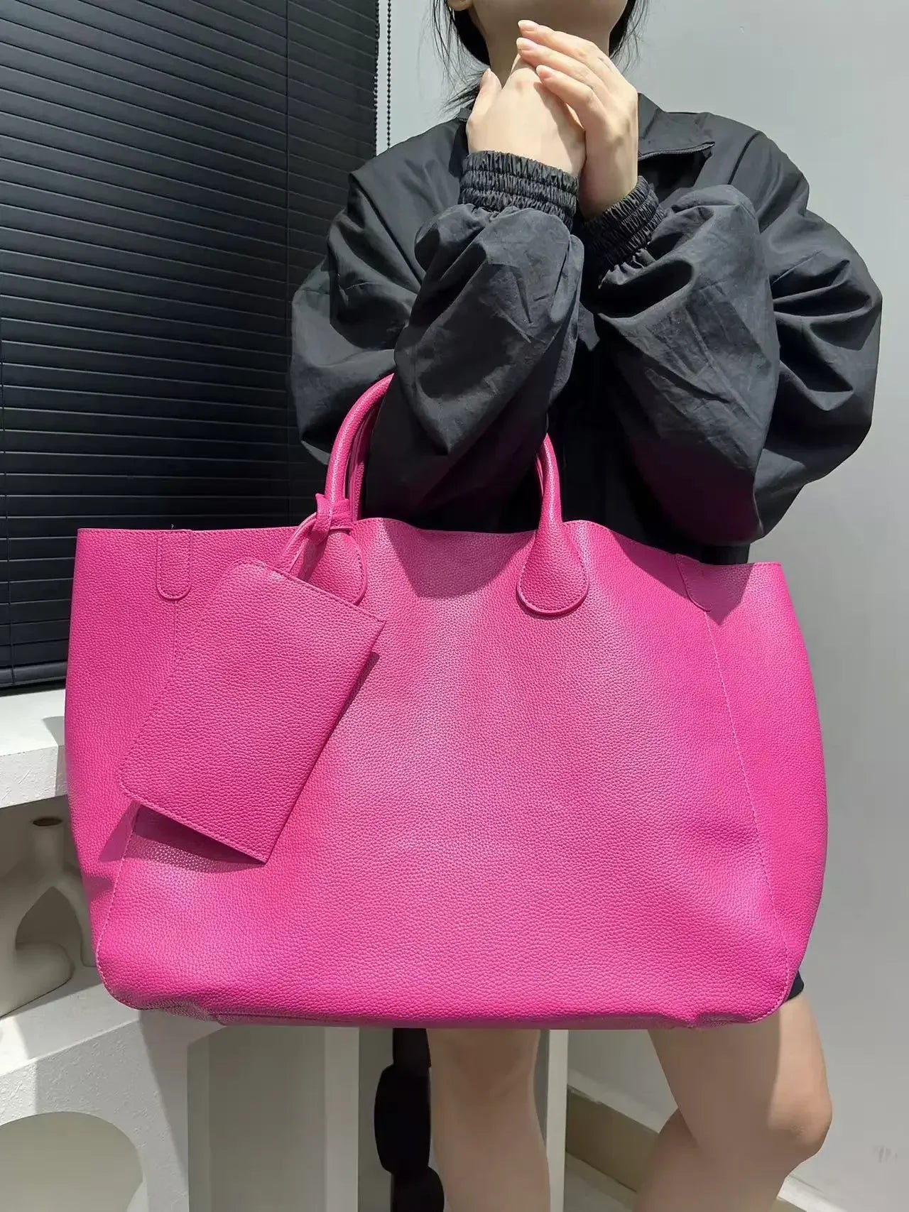 Bolso de mano de gran tamaño de cuero vegano a la moda para mujer con gran capacidad, bolso de compras simple y versátil