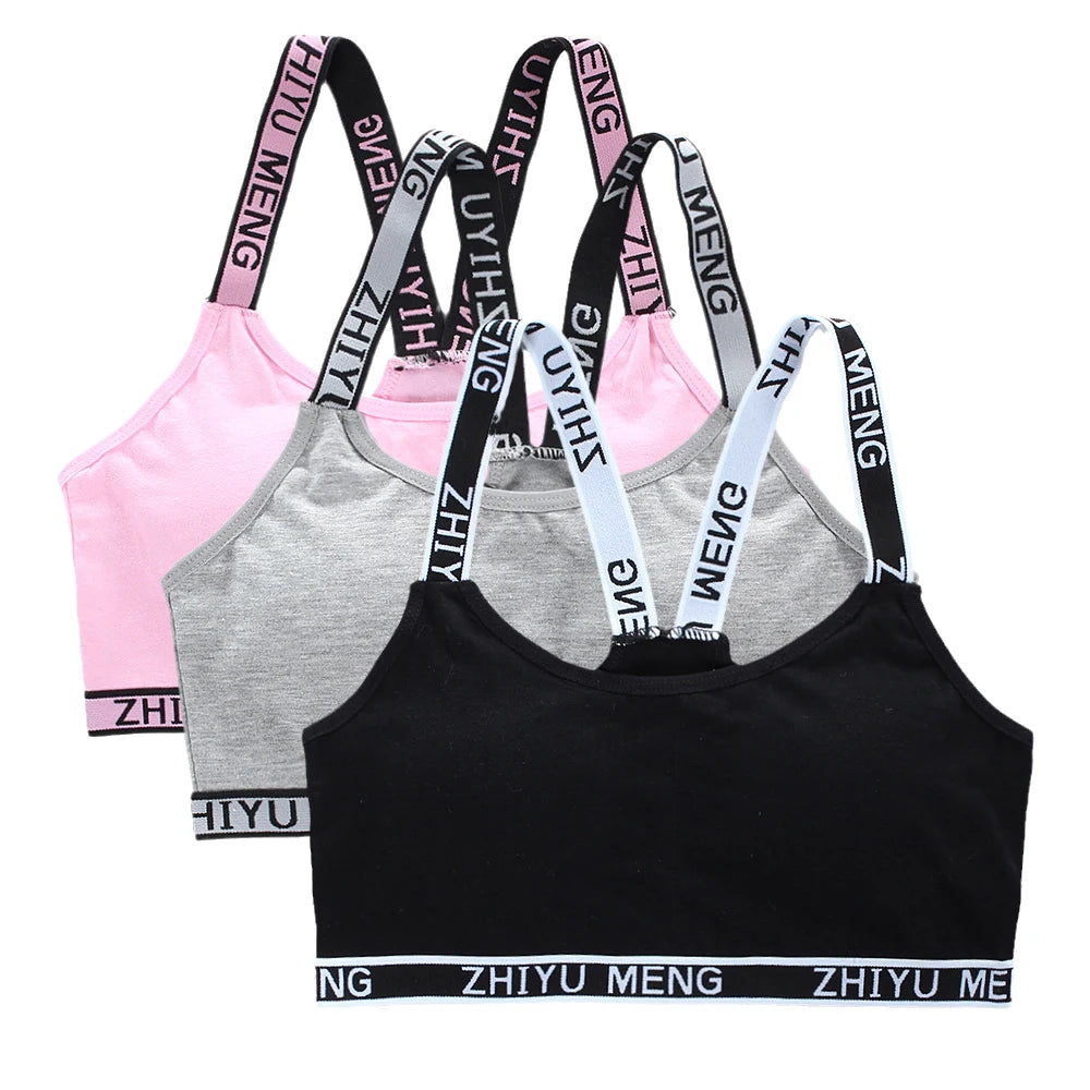 3 uds sujetador adolescente chaleco de algodón para chicas adolescentes lencería deportiva Adolescente ropa interior para niños letra Racerback sujetadores de entrenamiento para estudiantes